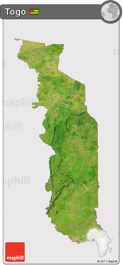 Satellite 3D Map of Togo, cropped outside