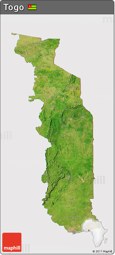 Satellite 3D Map of Togo, cropped outside