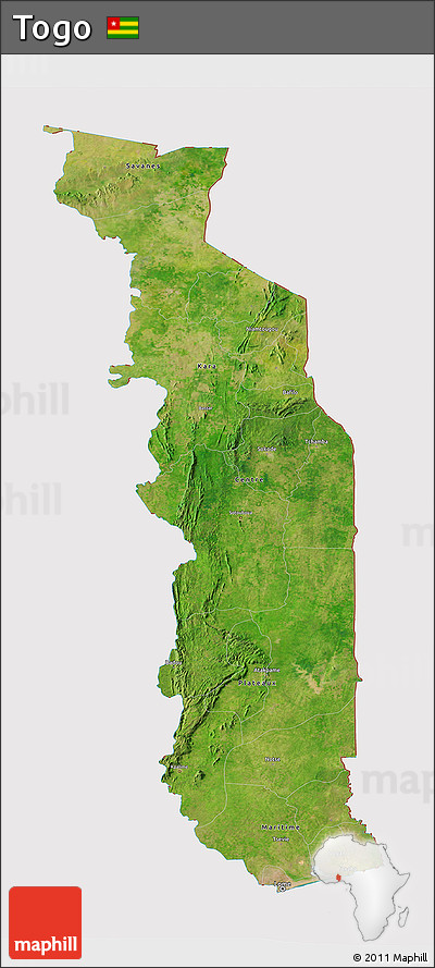 Satellite 3D Map of Togo, cropped outside
