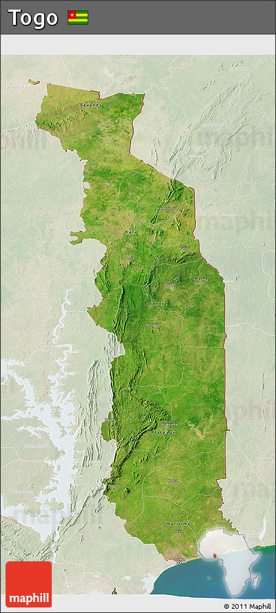 Satellite 3D Map of Togo, lighten, land only