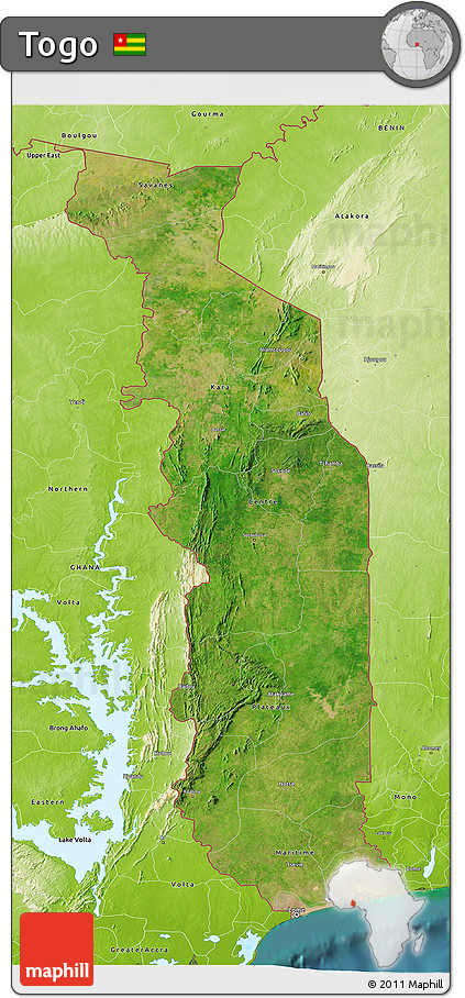 Satellite 3D Map of Togo, physical outside, satellite sea