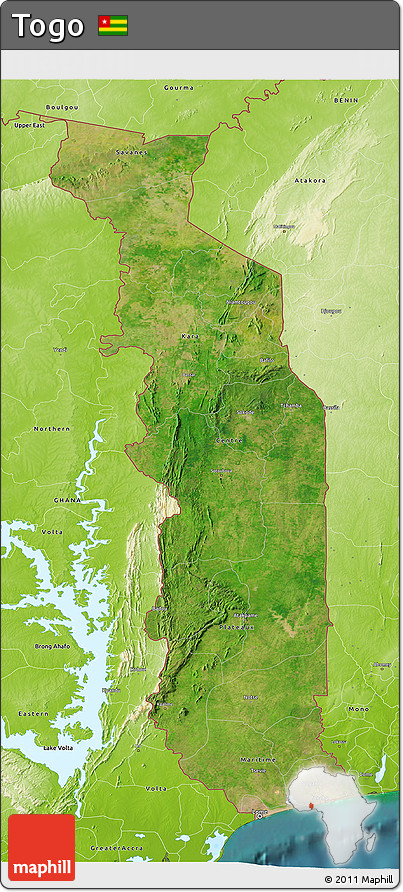 Satellite 3D Map of Togo, physical outside, satellite sea