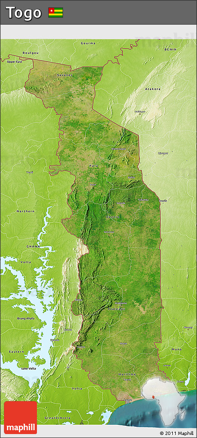 Satellite 3D Map of Togo, physical outside, satellite sea