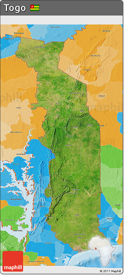 Satellite 3D Map of Togo, political outside