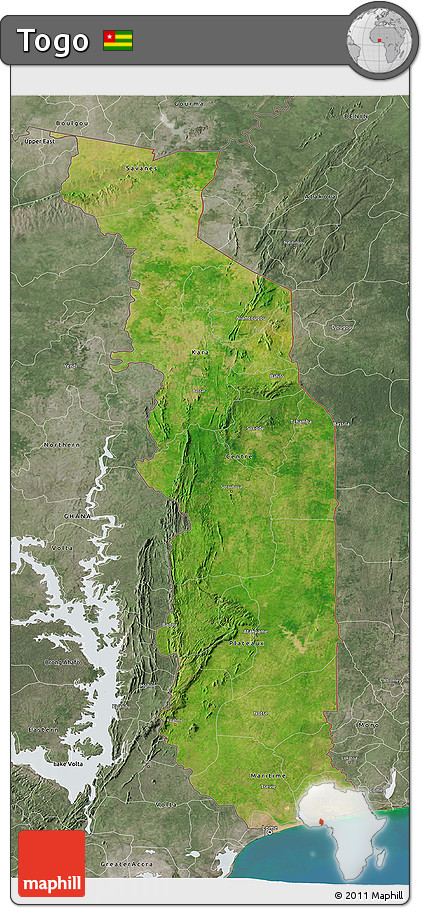 Satellite 3D Map of Togo, semi-desaturated, land only