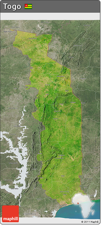 Satellite 3D Map of Togo, semi-desaturated, land only
