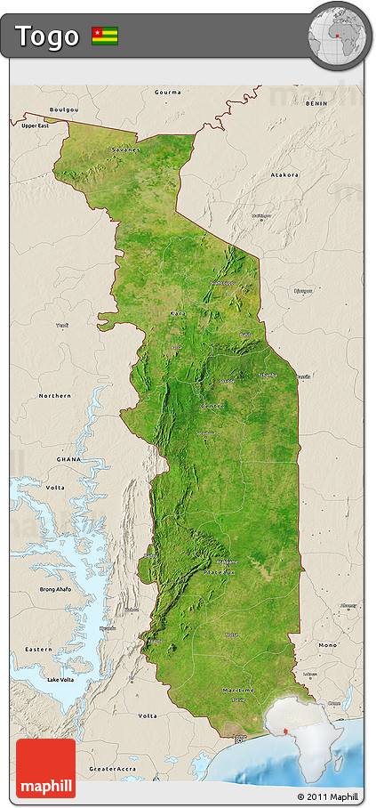 Satellite 3D Map of Togo, shaded relief outside