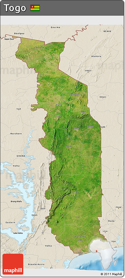 Satellite 3D Map of Togo, shaded relief outside