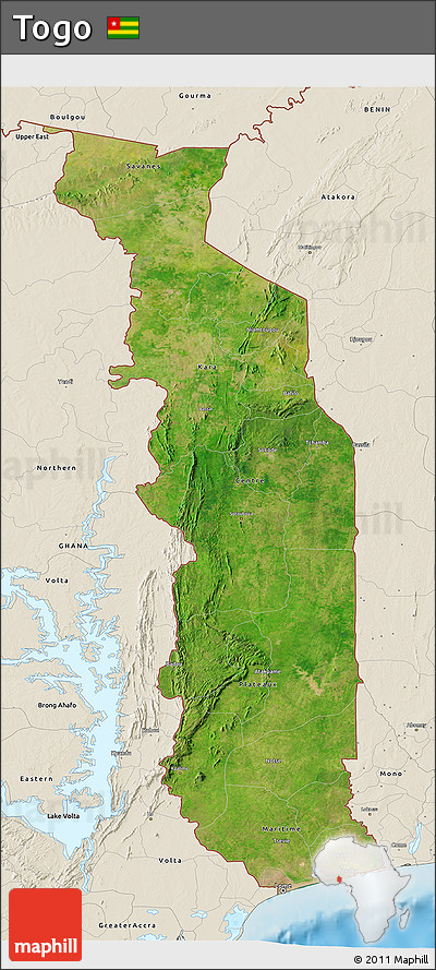Satellite 3D Map of Togo, shaded relief outside