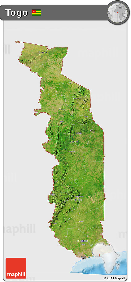 Satellite 3D Map of Togo, single color outside, bathymetry sea, shaded relief sea