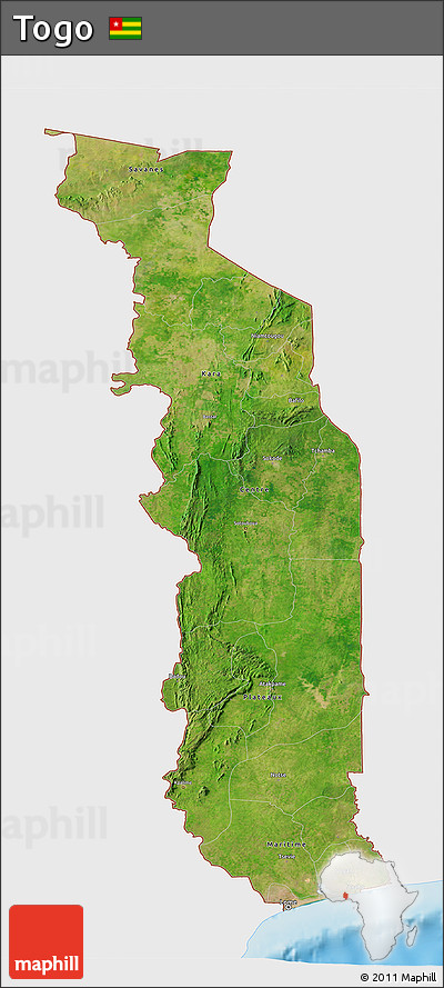 Satellite 3D Map of Togo, single color outside, shaded relief sea