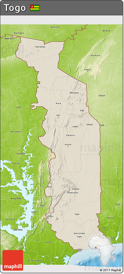 Shaded Relief 3D Map of Togo, physical outside