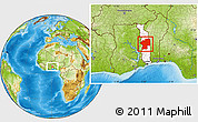 Physical Location Map of Centre, highlighted country, within the entire country