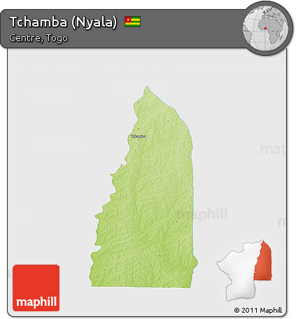 Physical 3D Map of Tchamba (Nyala), single color outside