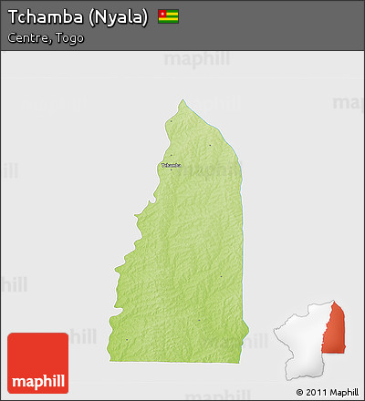 Physical 3D Map of Tchamba (Nyala), single color outside