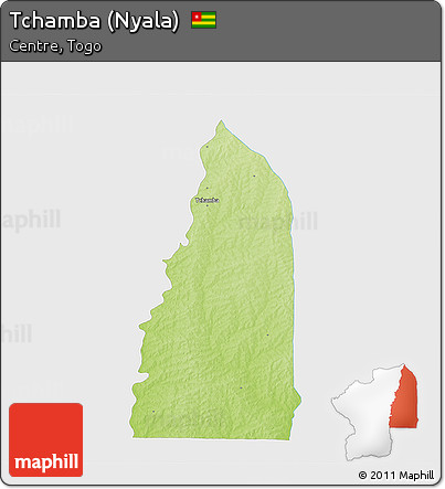 Physical 3D Map of Tchamba (Nyala), single color outside