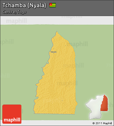 Savanna Style 3D Map of Tchamba (Nyala), single color outside