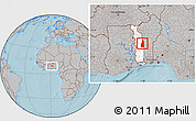 Gray Location Map of Tchamba (Nyala), highlighted country, hill shading