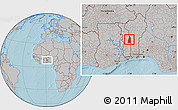 Gray Location Map of Tchamba (Nyala), hill shading
