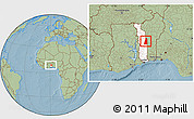 Savanna Style Location Map of Tchamba (Nyala), highlighted country, within the entire country, hill shading