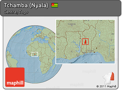 Savanna Style Location Map of Tchamba (Nyala), hill shading