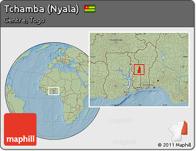 Savanna Style Location Map of Tchamba (Nyala), hill shading