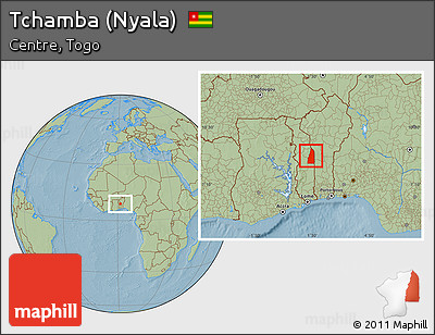 Savanna Style Location Map of Tchamba (Nyala), hill shading