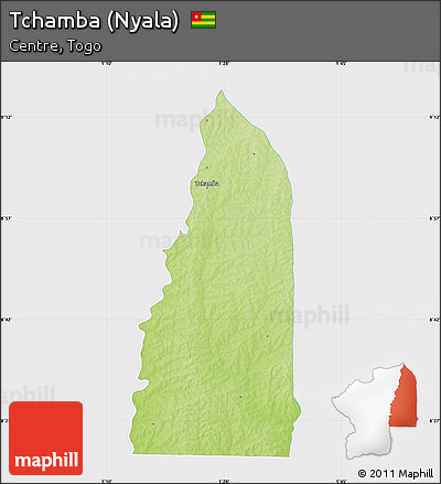 Physical Map of Tchamba (Nyala), single color outside