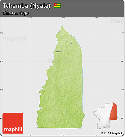 Physical Map of Tchamba (Nyala), single color outside