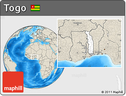 Blank Location Map of Togo, shaded relief outside