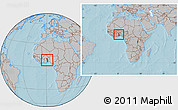 Gray Location Map of Togo, within the entire continent, hill shading