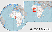 Gray Location Map of Togo, highlighted continent, within the entire continent, hill shading