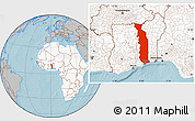 Gray Location Map of Togo, highlighted continent, hill shading