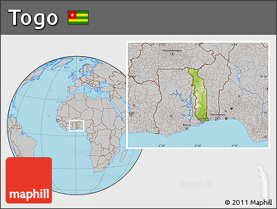 Physical Location Map of Togo, gray outside