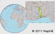 Physical Location Map of Togo, gray outside