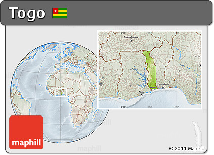 Physical Location Map of Togo, lighten, semi-desaturated