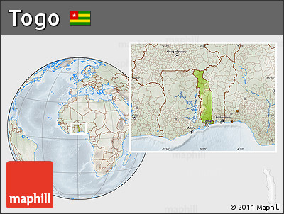 Physical Location Map of Togo, lighten, semi-desaturated