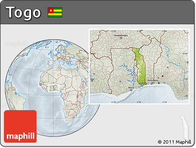 Physical Location Map of Togo, lighten, semi-desaturated