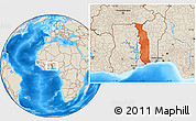 Political Location Map of Togo, shaded relief outside