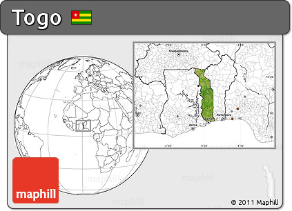 Satellite Location Map of Togo, blank outside