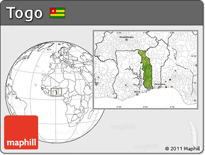 Satellite Location Map of Togo, blank outside