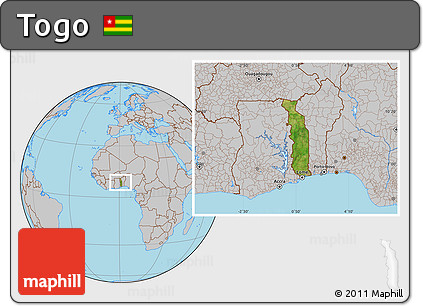 Satellite Location Map of Togo, gray outside