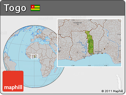 Satellite Location Map of Togo, gray outside