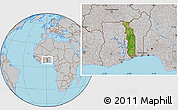Satellite Location Map of Togo, gray outside