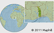 Satellite Location Map of Togo, savanna style outside, hill shading