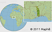 Satellite Location Map of Togo, savanna style outside