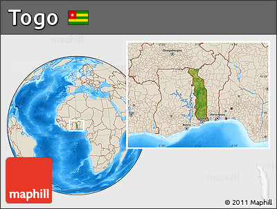 Satellite Location Map of Togo, shaded relief outside