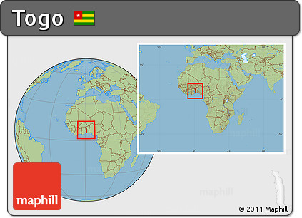 Savanna Style Location Map of Togo, within the entire continent