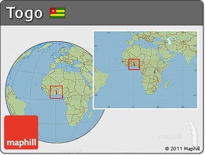 Savanna Style Location Map of Togo, within the entire continent