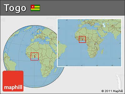 Savanna Style Location Map of Togo, within the entire continent